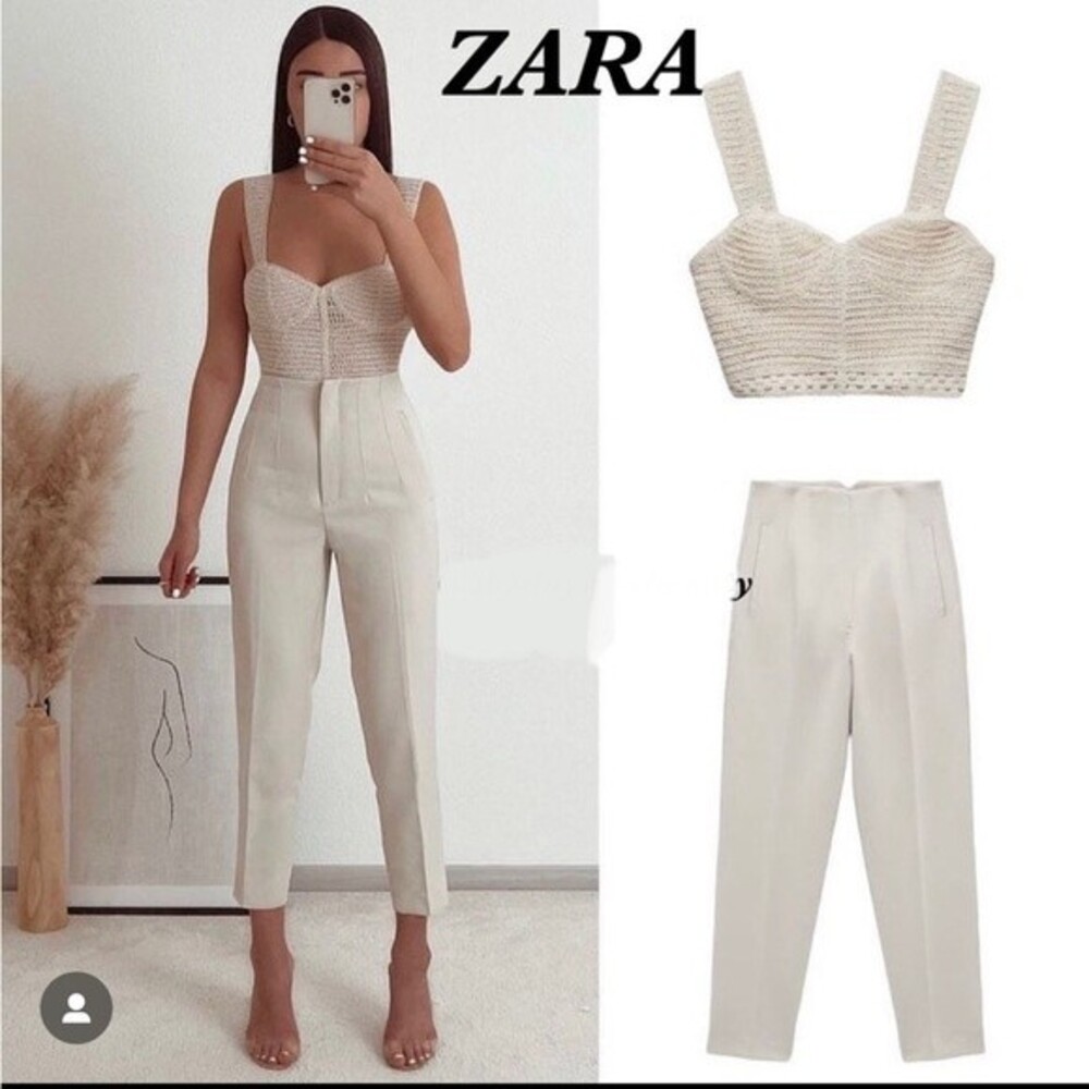 Zara Cream High-Waist Skinny Pants - Picture 5 of 16